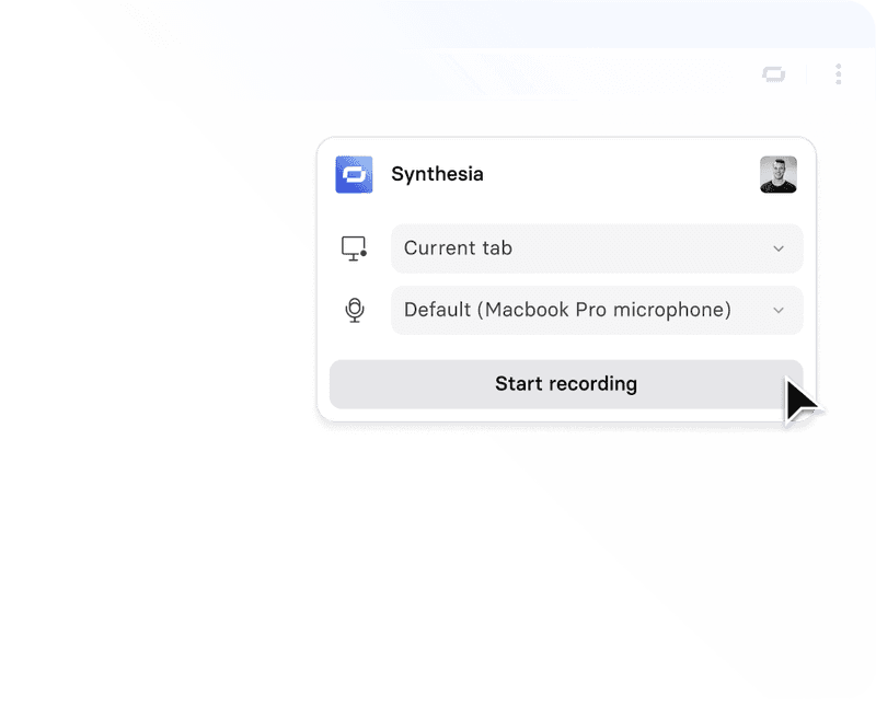 Synthesia AI Screen Recorder-interface voor schermopnames met automatisch transcript