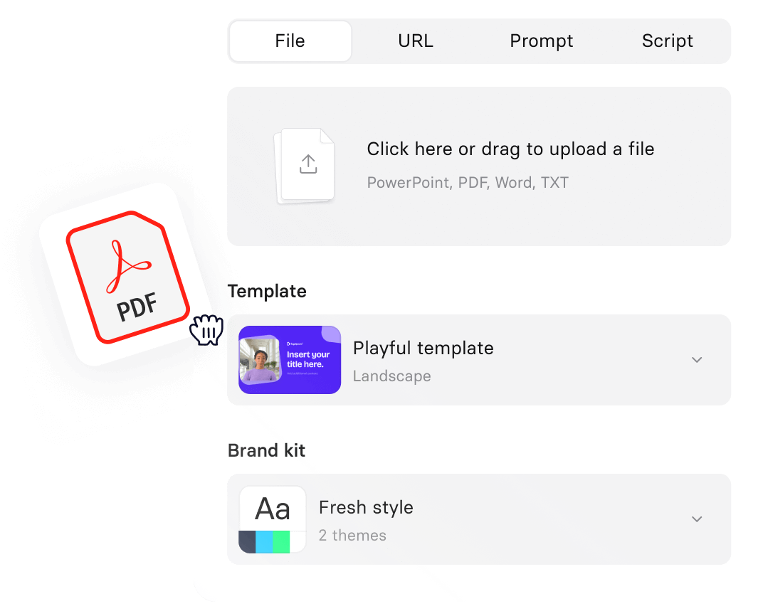 AI Video Assistant-interface die een document omzet in een video