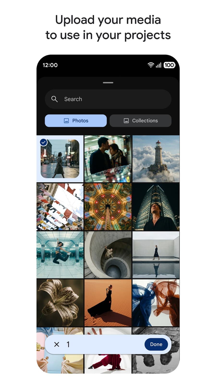 Google Flow media-upload scherm voor ingredients-to-video